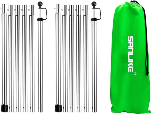 SANLIKE Tarp Poles Adjustable Tent Poles for Tarps Thickened Heavy Duty for Outdoor Canopy Shelter Awning Replacement 12pc Rods- 95in Set of 2 Canopy Poles