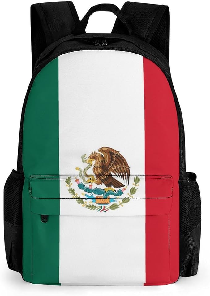 Daypack Backpack Anti-Theft Multipurpose Big Capacity Bookbag, Mexican Mexico Flag Business Computer Bag With Side Pockets
