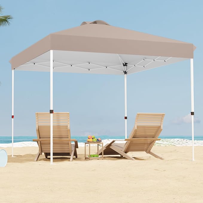 10x10 Pop Up Canopy, Heavy Duty Pop Up Tent with Wheeled Bag for Easy Moving, Easy Up Canopy Tent for Parties, Events, Camping, Outdoor Gazebo with 420D PU Coated Waterproof Brown Fabric