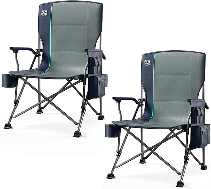 TIMBER RIDGE Oversized Folding Camping Chair High Back Heavy Duty for Adults Support up to 500lbs with Cup Holder, Side Pocket Cooler Bag 2 Pack
