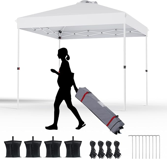10x10 Pop Up Canopy, Heavy Duty Pop Up Tent with Wheeled Bag for Easy Moving, Easy Up Canopy Tent for Parties, Events, Camping, Outdoor Gazebo with 420D PU Coated Waterproof White Fabric
