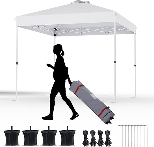 10x10 Pop Up Canopy, Heavy Duty Pop Up Tent with Wheeled Bag for Easy Moving, Easy Up Canopy Tent for Parties, Events, Camping, Outdoor Gazebo with 420D PU Coated Waterproof White Fabric