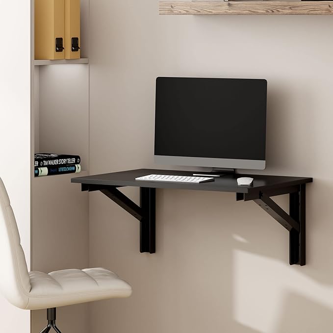 Need Wall Mounted Desk - Heavy Duty Folding Work Table Length 36" Width 20"/Small Space Hanging Desk Perfect Addition to Home/Office/Kitchen & Dining Room AC15CB(9050)