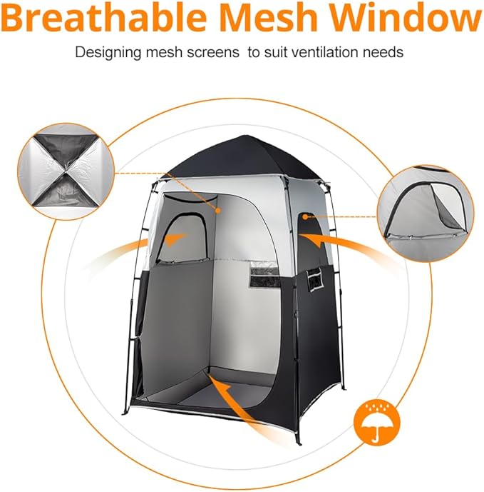 VINGLI 6.8FT Shower Tent, Large Instant Pop Up Shelter with Mesh Floor & Carrying Bag, Privacy Changing Room Tent for Toilet, Camping, Dressing, Lightweight & Sturdy, Easy Set Up