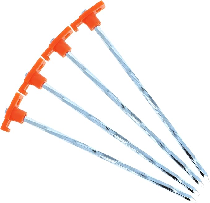 ASR Outdoor Heavy Duty Steel Tent Stake Replacement Camping Tent Pegs (Orange, 4 Pack)
