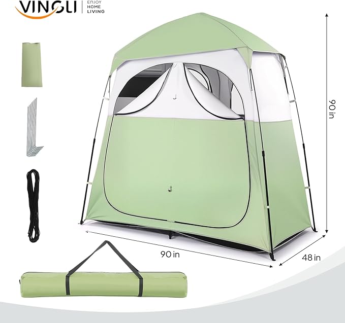 VINGLI 2 Room Shower Tent, 7.5 FT Instant Pop Up Shelter with Carrying Bag, Privacy Changing Room Tent,Perfect for Portable Toilet, Camping, Dressing, Outdoor Indoor, Easy Set Up