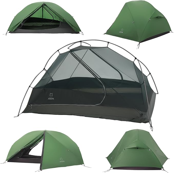 ATEPA Ultralight Backpacking Tent, 2 Person 1 Person Nylon Lightweight 4000MM+ Waterproof Windproof Portable Tent with Aluminum Frame & Rainfly for Backpacking Hiking Camping Motorcycle, 4 Season