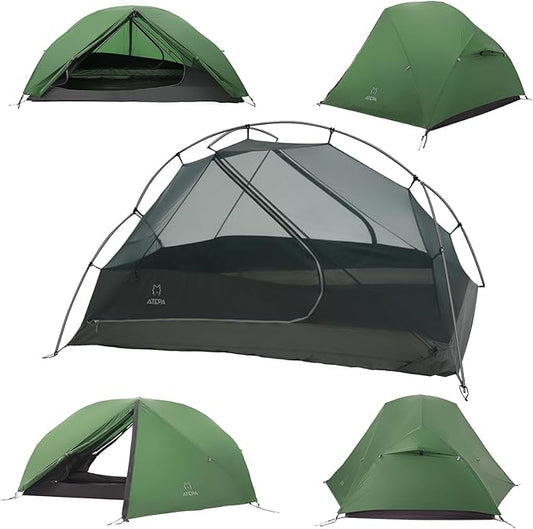 ATEPA Ultralight Backpacking Tent, 2 Person 1 Person Nylon Lightweight 4000MM+ Waterproof Windproof Portable Tent with Aluminum Frame & Rainfly for Backpacking Hiking Camping Motorcycle, 4 Season