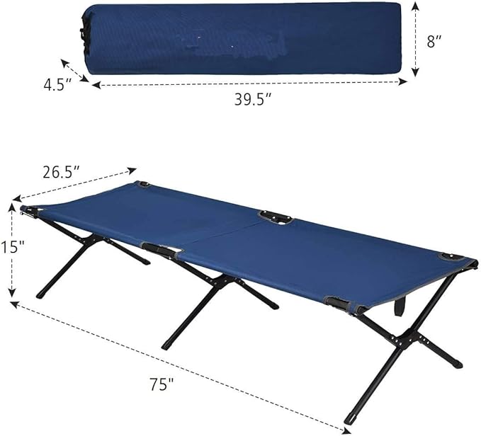 GYMAX Folding Camping Cot, Heavy Duty Portable Military Cot with Oxford Fabric, Foldable Camping Bed for Outdoor Camping Hunting Indoor Office Nap