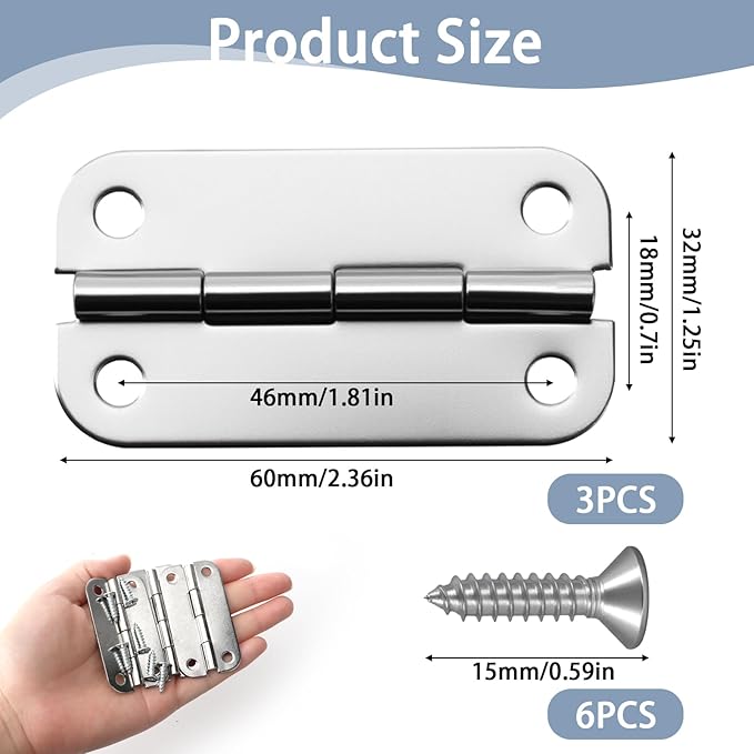 3 Pack 2.5 Inch Round Corner Stainless Steel Cooler Hinges, Replacement Compatible with Igloo Style Coolers, Parts, Also Hinges, Set with Screws Included