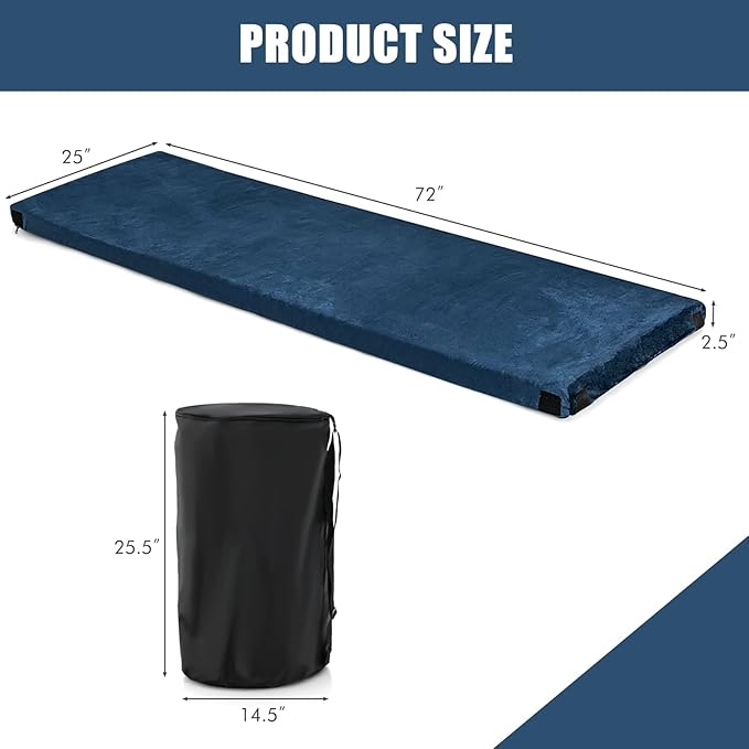 Memory Foam Camping Mattress, Portable Roll Up Sleeping Mat w/Non-Slip Bottom, Carry Bag, Floor Mattress Guest Bed for Sleepover, Thick Sleeping Pad for Camping Car Travel Backpacking