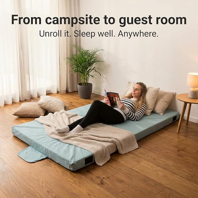 Hazli Matrix AirCell Memory Foam Camping Mattress Pad - CertiPUR-US Roll Up Mattress for Adults - Portable Foam Sleeping Mats for Camping - Camp Cot Sleeping Pad - Floor Sleep Mat Bed Roll for Car RV
