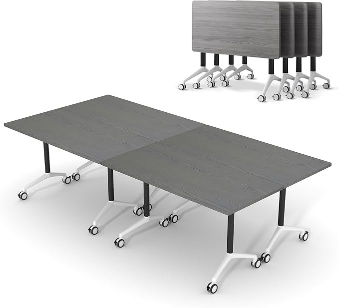 Folding Conference Table Flip-Top Rectangular Meeting/Training Table with Locking Casters,Mobile Nesting Design, 25mm E1 Scratch-Resistant Work Surface (4, 47.2 * 23.6 * 29.5 Inch)