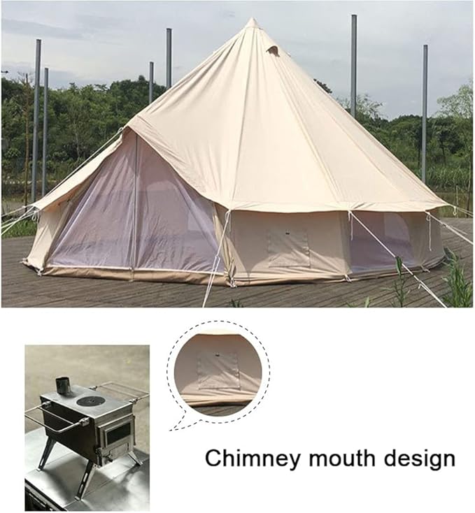 Large Camping Tent Bell Tent with Stove Hole Cotton Canvas Tents Yurt Tent 4 Season Indian Tent for Family Camping Outdoor Hunting Big Family Shelter
