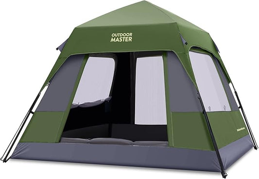 OutdoorMaster Updated Camping Tents, 4/6 Person Camping Tent with Blackout Shelter Technology, Easy Setup in 60 Seconds, Weatherproof Pop Up Tent with Top Rainfly, Instant Cabin Tent