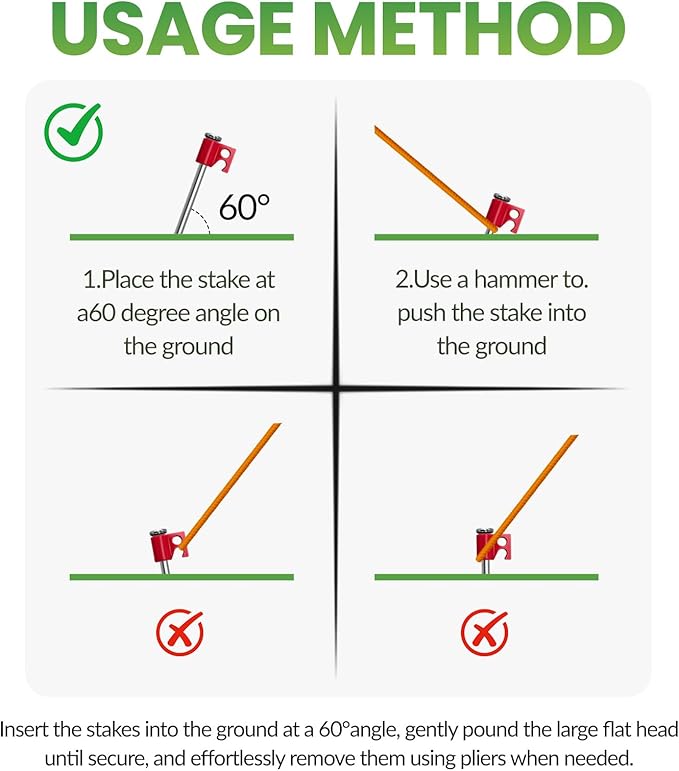 Tradesparker Tent Stakes 12-Pack 8 Inch Heavy Duty Garden Stakes Canopy Anchors - Includes Ropes for Camping Tents, Pop Up Canopies and Outdoor Events, Red