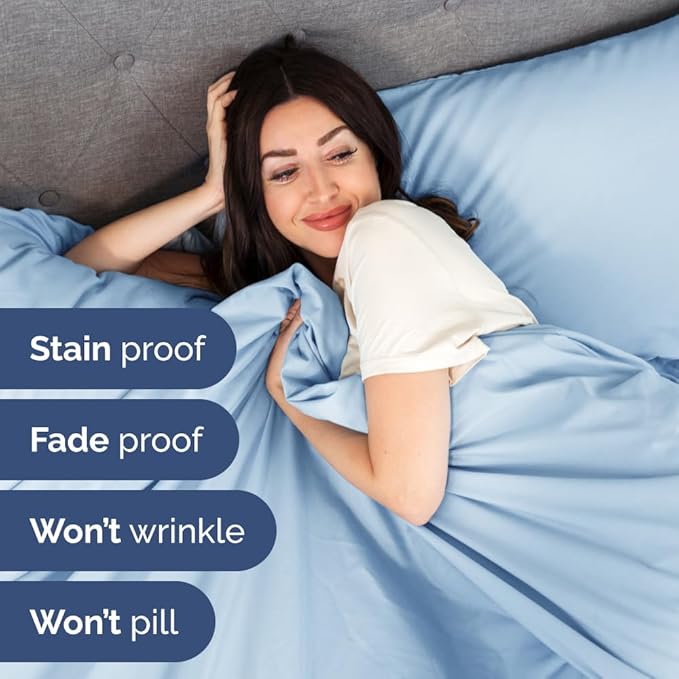 Full XL Bed Sheet - 4 Piece Full XL Bed Sheets Set - Soft, Breathable & Cooling - Hotel Luxury Bedding for Women, Men, Kids, Teens, Boys & Girls - Deep Pockets, Comfy, Fade & Wrinkle Free - Light Blue