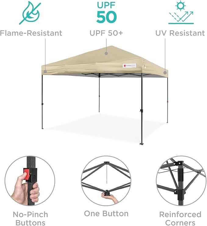 Best Choice Products 8x8ft Pop Up Canopy Tent, Outdoor Shade, 1 Person 1 Minute Set Up, Carry Case, 4 Weight Bags - Sand