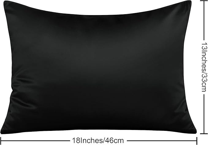 NTBAY Zippered Silk Satin Toddler Pillowcases - 2 Pack Hidden Zipper 13x18 Pillowcases - Luxury and Silky Baby Travel Pillow Covers, Black