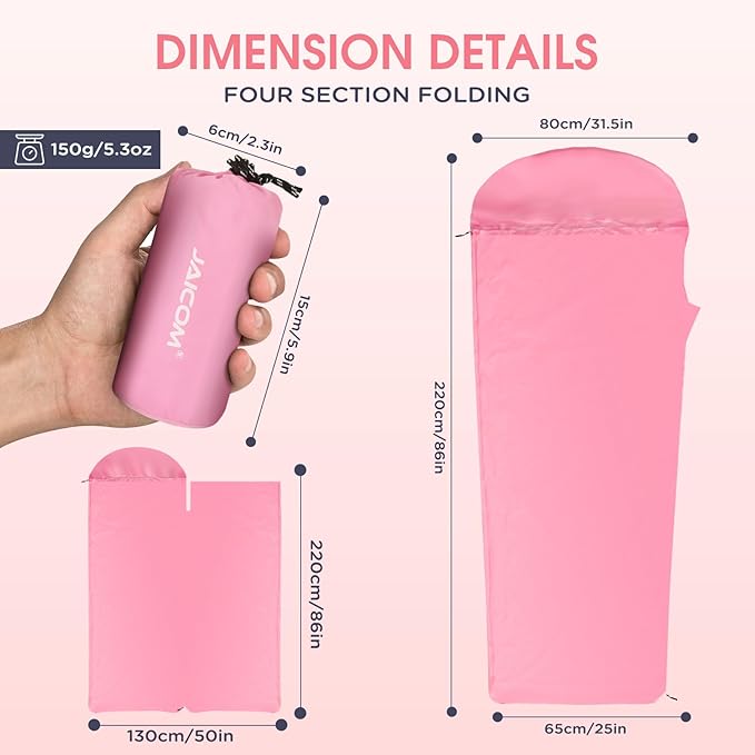 Ultralight Sleeping Bag Liner - 5.3 oz Washable Adult Sleep Sack & Travel Sheets, Self Tan Sleep Sack with Two-Way-Zipper, for Backpacking, Hotel, Camping, Travel