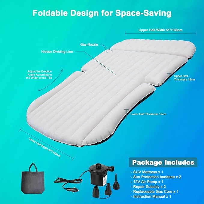 Double-Sided-Thick Flocked SUV Air Mattress Built-in Pillow with Pump Car Mattress | Leakproof Comfortable Durable Car Air Mattress| for Auto Camping, Road Trip