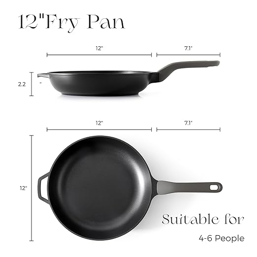 PRICUSIS Nonstick Frying Pan, 8/10/12 Inch Skillet with Stay Cool Handle, Fully Coated, Induction Compatible & Oven Safe, 100% Dishwasher Safe, PTFE & PFOA Free（12 Inch, Black Sesame）