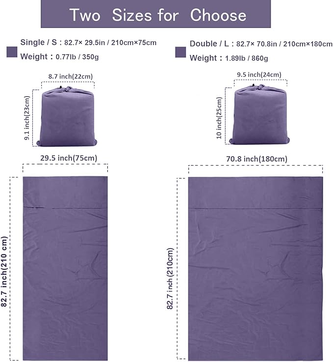 Sleeping Bag Liner, Lightweight Portable, Soft Travel and Camping Sheet, with Compact and Carry Bag, for Travel, Hotel