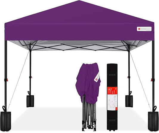 Best Choice Products 12x12ft Pop Up Canopy Tent, Outdoor Shade, 1 Person 1 Minute Set Up, Carry Case, 4 Weight Bags - Amethyst Purple