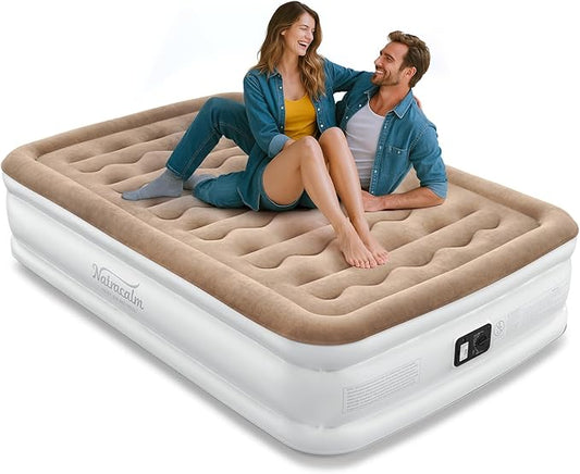 Air Mattress Full with Built in Pump, Blow Up Mattress Full, Upgraded Inflatable Mattress for Home Camping Guest Bed, Soft Wave Flocked Top, Comfort and Portable Air Bed, colchon inflable