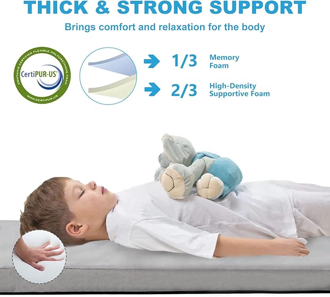 MARSTAR Memory Foam Camping Mattress, Portable Sleeping Mat Pad for Floor, Tent & Car, Lightweight Roll Up Mattress for Adult Kids, Cot Mattress Guest Bed w/Waterproof Cover, Travel Bag, Small Single