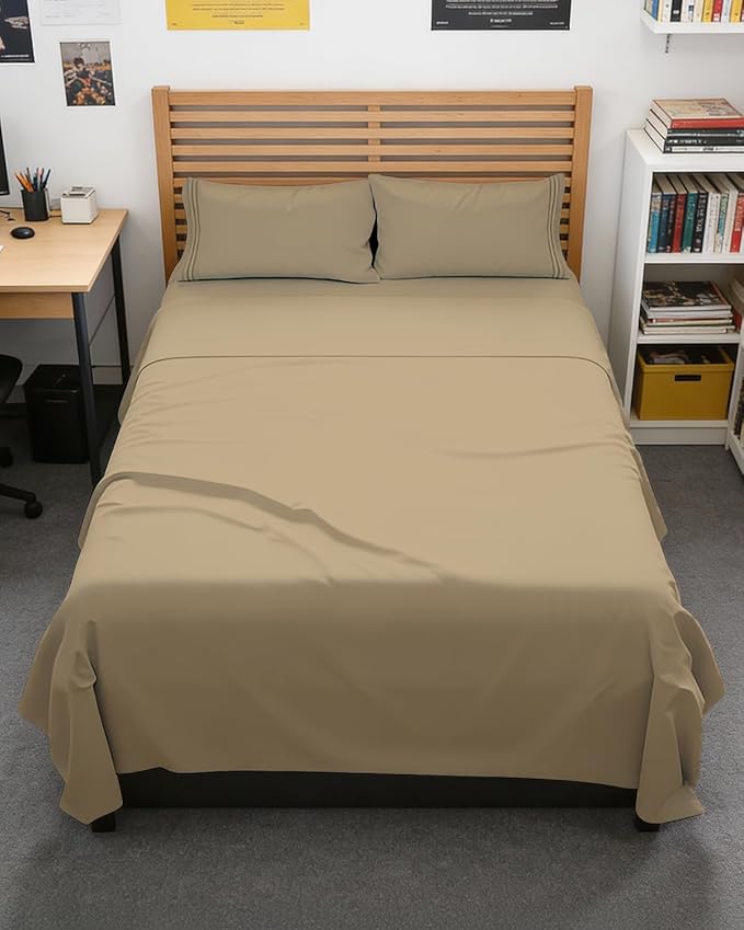 Full XL Bed Sheet - 4 Piece Full XL Bed Sheets Set - Soft, Breathable & Cooling - Hotel Luxury Bedding for Women, Men, Kids, Teens, Boys & Girls - Deep Pockets, Comfy, Fade and Wrinkle Free - Beige