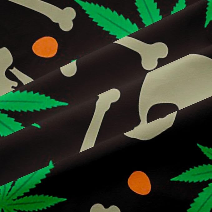 Manfei Gothic Skull Blackout Curtains Green Marijuana Leaf Window Drapes,Cute Skeleton Bones Weed Window Treatments,Kids Boys Girls Room Decor,Grommet Top 2 Panel Set Bedroom Curtains, 38Wx54L inch