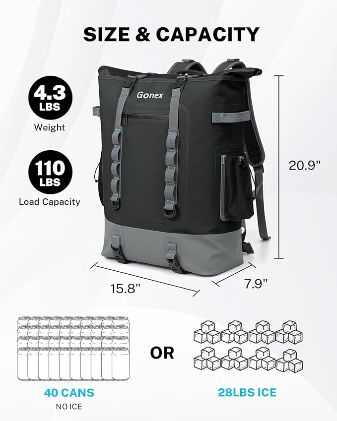 Gonex Cooler Backpack, 40 Can Insulated Soft Backpack Cooler Bag for Men Women, Waterproof Nylon TPU Cooler Backpack for Beach, Picnic, Lunch and Camping