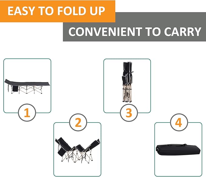 Outsunny Folding Camping Cot for Adults with Carry Bag, Side Pocket, Outdoor Portable Sleeping Bed for Travel, Camp, Vacation, 330 lbs. Capacity, Black