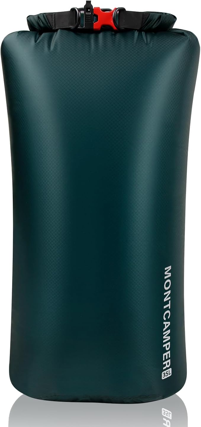 CORDURA Waterproof Dry Bag 35L – Heavy Duty IPX6 Roll Top Sack with Survival Whistle for Kayaking, Camping, Boating, Beach – Lightweight Dry Backpack (Dark Green)