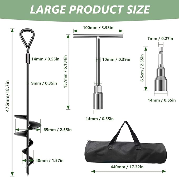 Phopich 18''/30" Long Ground Anchor, Heavy Duty Earth Anchors Ground Anchors Screw in Kit with T-Handle Hex Wrench for Camping Tent, Swing Sets, Securing Animals, Sheds, Trampoline