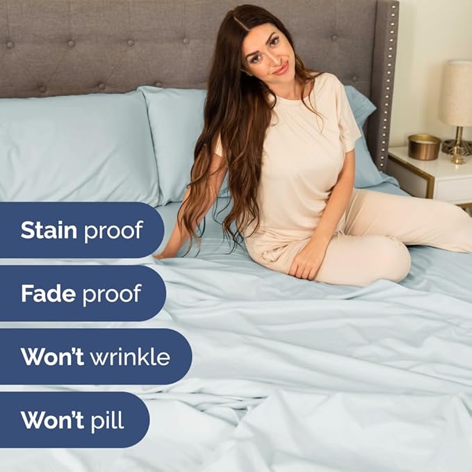 Full XL Bed Sheet - 4 Piece Full XL Bed Sheets Set - Soft, Breathable & Cooling - Hotel Luxury Bedding for Women, Men, Kids, Teens, Boys & Girls - Deep Pockets, Comfy, Fade & Wrinkle Free - Ice Blue