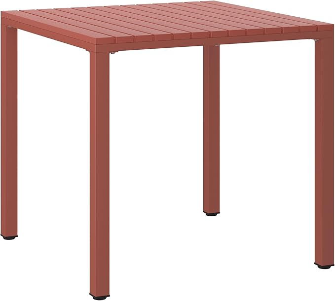 Costaelm Outdoor Dining Table for 4, Square Metal Patio Table, 4-Person Weather Resistant Steel Slat Table for Lawn Garden Backyard, Red