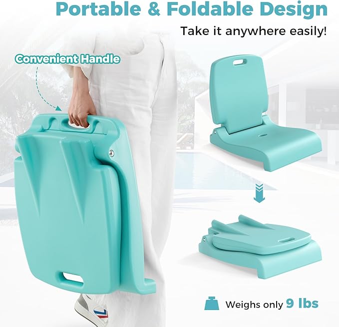 GYMAX 2 Pack Foldable Poolside Chairs for Edge of Pool, Portable Pool Chair with Handle, Drainage Hole, Lightweight Folding Flip Seat for Beaches, Camping, Fishing, Tailgating, Lawn (Mint Green,2)