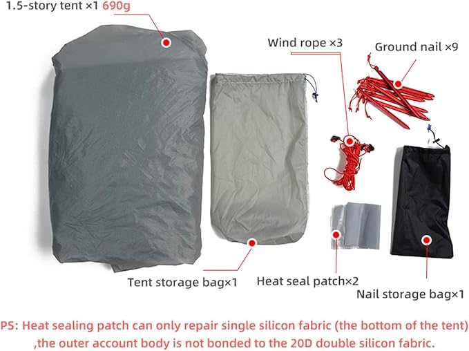 3FULGEAR Lanshan 1 Pro Upgraded Ultralight 1-Person Camping Tent – 3/4 Season, 20D Double-Sided Silicone Nylon, Waterproof, Lightweight for Hiking, Trekking, Climbing