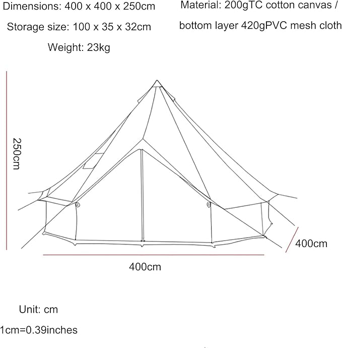 GeRRiT 4 Season Cotton Canvas Yurt Tent with Stove Jacks, 4M / 13ft Waterproof Canvas Bell Tent, Big Space Camping Yurt Style Tent for Family Camping Picnic