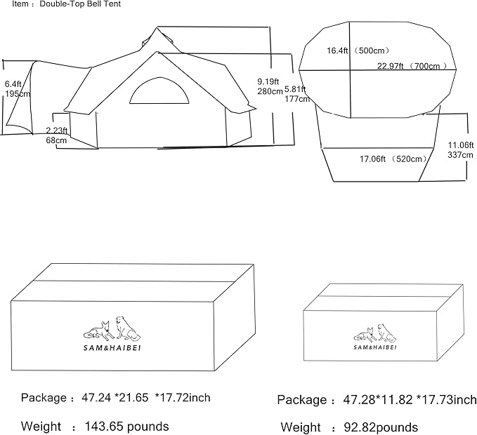 8-10 Person 23x16.4ft Canvas Bell Tent, Classic Style, 4 Season Yurt Tent for Family Camping, Outdoor Hunting, Parties