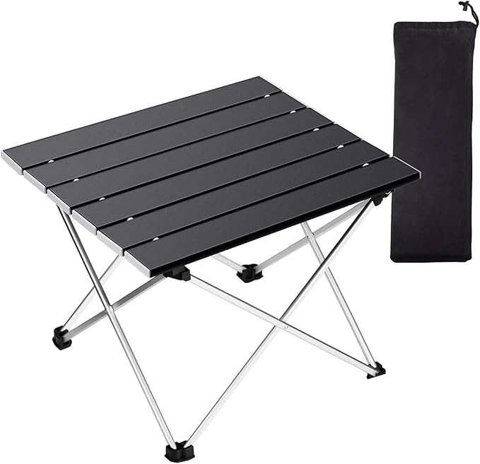 Tesouro Folding Camping Square Table with Carry Bag, Lightweight Aluminum Square Table for Outdoor, Camping, Picnic, Backyards, BBQ (Black, Large)