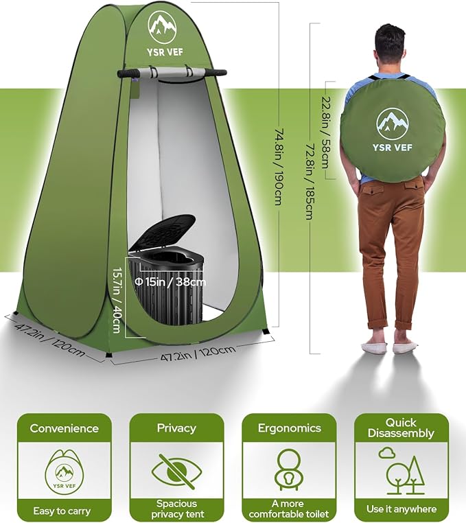Camping Toilet with Pop-Up Privacy Tent and Liquid Waste Gel, Portable Toilet for Camping with Large Tent, Ergonomic Potty Provides Enhanced Comfort, Suitable for All Ages