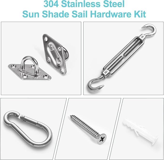 HOMPER M6 Shade Sail Hardware Kit, Stainless Steel Awning Attachment Rectangle 6 inch, Heavy Duty Fixing Accessories for Garden Patio Outdoor