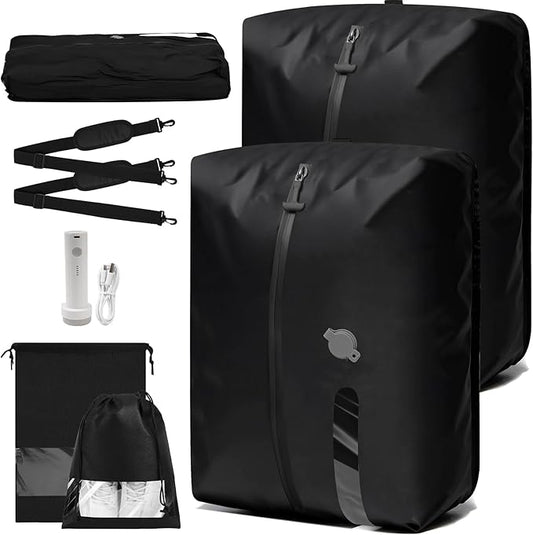Vacuum Travel Bags With Pump,Vacuum Seal Bags For Clothing Travel,Ip67 Waterproof Vacuum Bags For Travel,Compression Packing Cubes With Suitcase, Luggage,Backpack (2pcs + Pump+Shoe Bags)