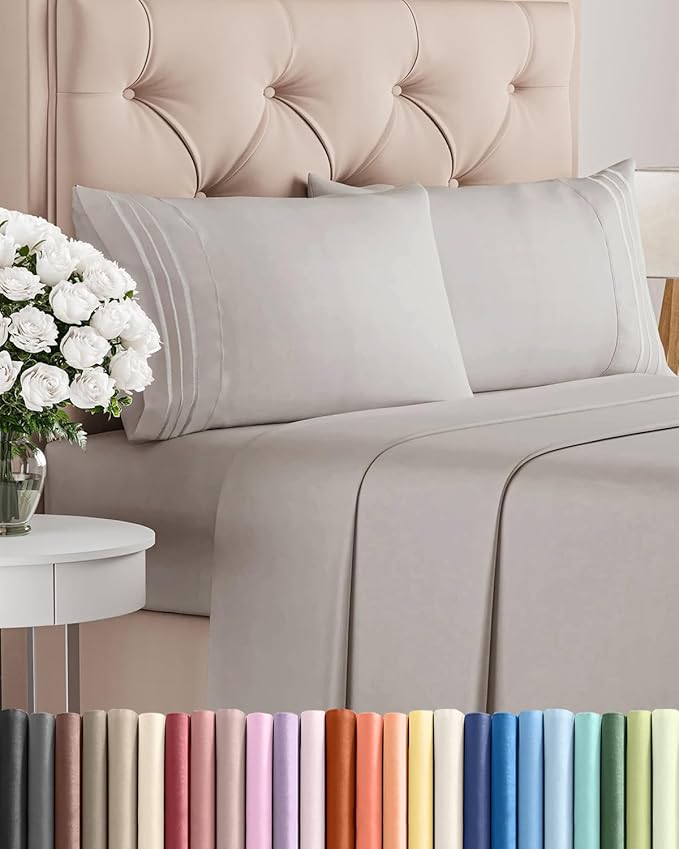 King Size 4 Piece Sheet Set - Comfy Breathable & Cooling Bed Sheets Set - Hotel Luxury Bedding for Women, Men, Kids, Teens, Boys & Girls - Deep Pockets, Soft and Wrinkle Free - Oeko-Tex - Light Grey