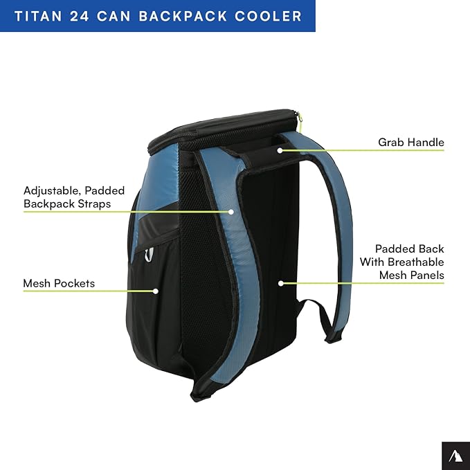 Titan by Arctic Zone Backpack Cooler, Insulated Soft Sided Bag with Leak Proof Lining and Padded Straps, for Lunch, Picnic, and Travel, 24 Can Capacity