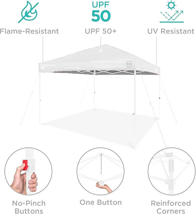 Best Choice Products 12x12ft Pop Up Canopy Tent, Outdoor Shade, 1 Person 1 Minute Set Up, Carry Case, 4 Weight Bags - White/White