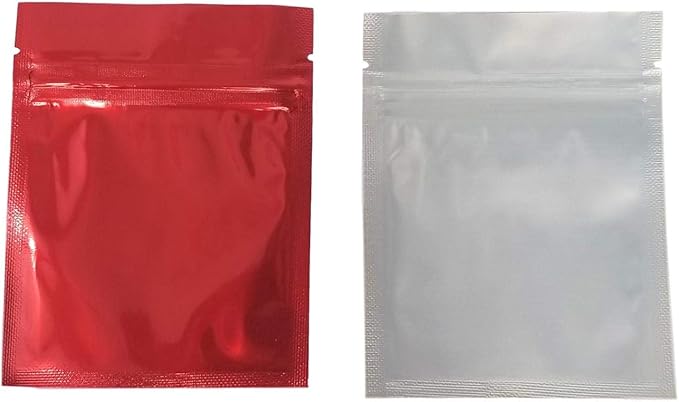 Clear Front Resealable Red Mylar Bags - 5 Mil - 3.5" x 4.5" Zip Seal Heat Sealable Odor Proof Pouch for Herbs Food Vitamins Gummies Snacks Storage Container (100 or 3000) (100)